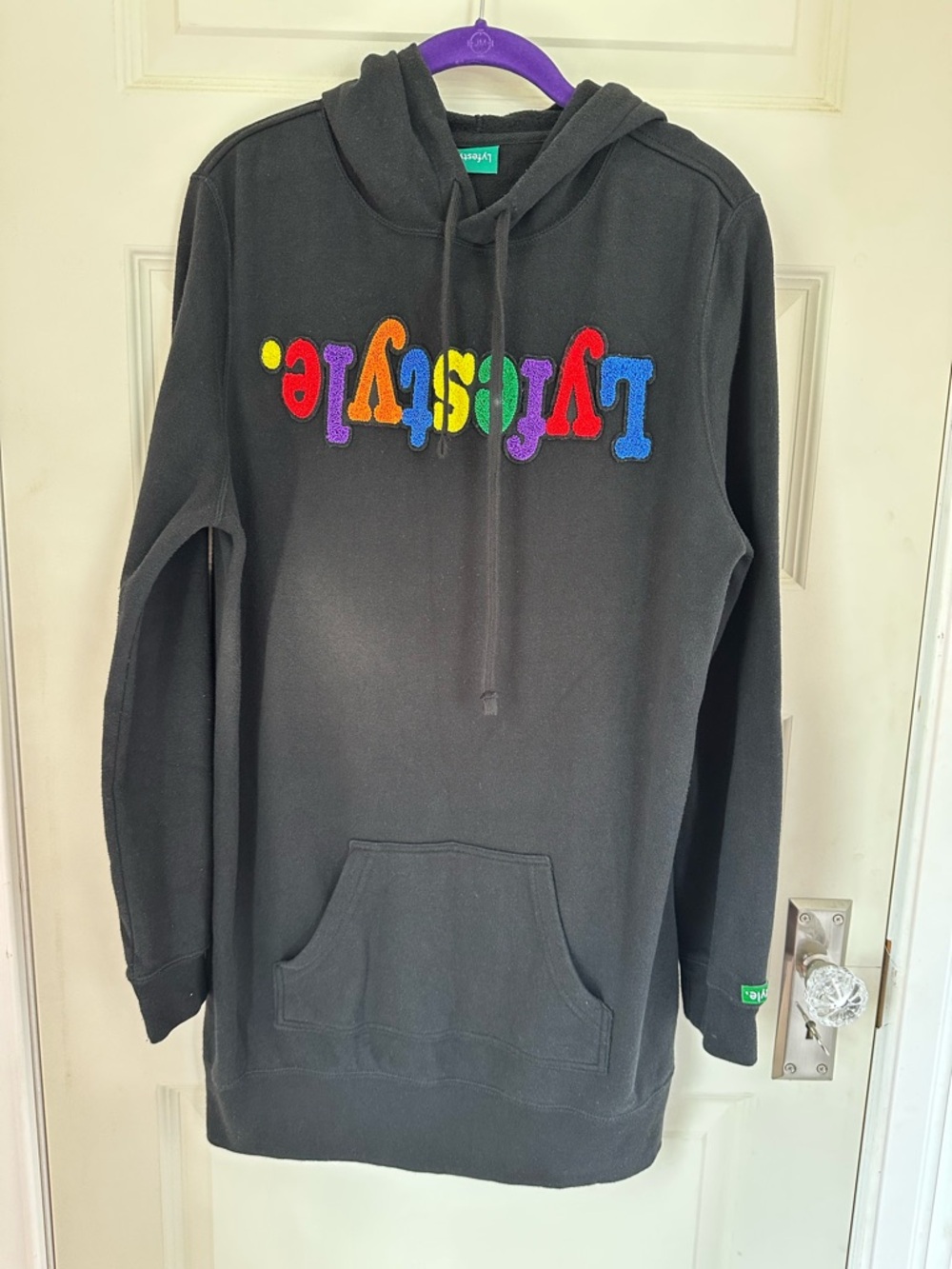 VTG Lyfestyle Black Upside Down Logo Hoodie Sweatshirt Mens SZ XL Made‎ Brooklyn